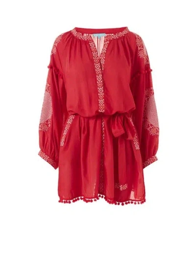 Melissa Odabash Katya Short Kaftan Red/white