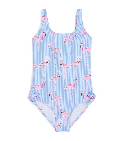 Melissa Odabash Kids' Flamingo Print Phoebe Swimsuit (2-14 Years) In Blue