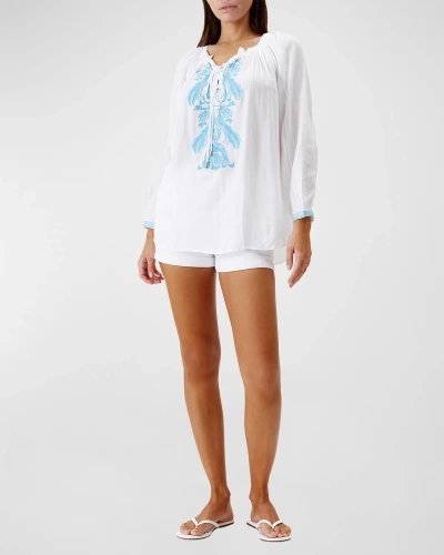 Melissa Odabash Kitty Bluse Aus Webstoff Mit Stickereien In Weiss