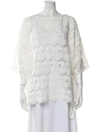 Pre-owned Melissa Odabash Lace Pattern Bateau Neckline Top In Neutrals