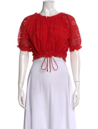 Pre-owned Melissa Odabash Lace Pattern Crew Neck Crop Top In Red