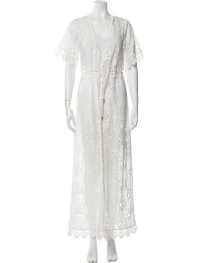Pre-owned Melissa Odabash Lace Pattern Eyelet Trim Cover-up In White