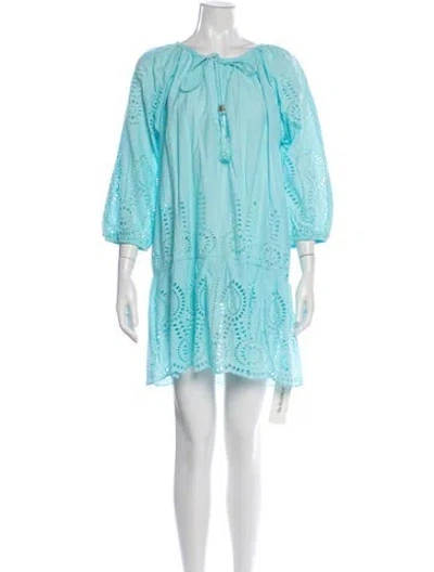 Pre-owned Melissa Odabash Lace Pattern Keyhole Accent Cover-up W/ Tags In Blue
