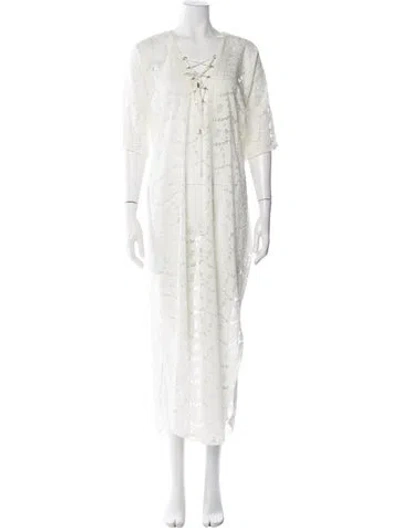 Pre-owned Melissa Odabash Lace Pattern Long Dress In Neutral