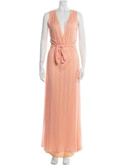 Pre-owned Melissa Odabash Lace Pattern Long Dress In Orange