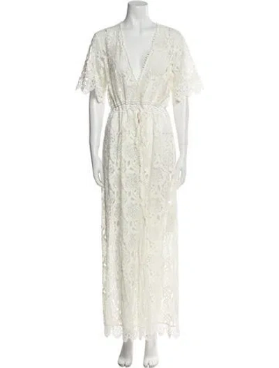 Pre-owned Melissa Odabash Lace Pattern Long Dress In White