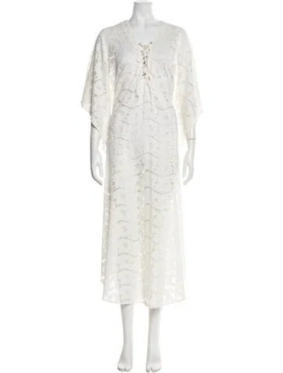 Pre-owned Melissa Odabash Lace Pattern Long Dress In White