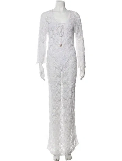 Pre-owned Melissa Odabash Lace Pattern Long Dress In White
