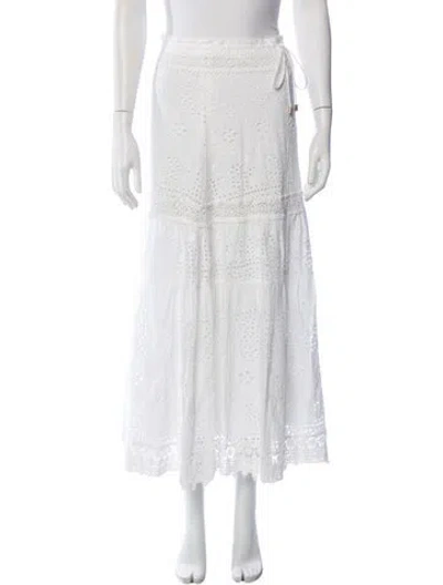 Pre-owned Melissa Odabash Lace Pattern Long Skirt In White