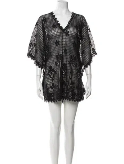 Pre-owned Melissa Odabash Lace Pattern Mesh Accents Cover-up In Black