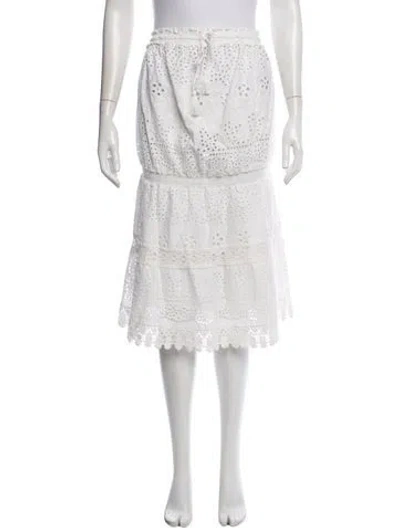 Pre-owned Melissa Odabash Lace Pattern Midi Length Skirt In White