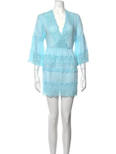 Pre-owned Melissa Odabash Lace Pattern Mini Dress In Blue
