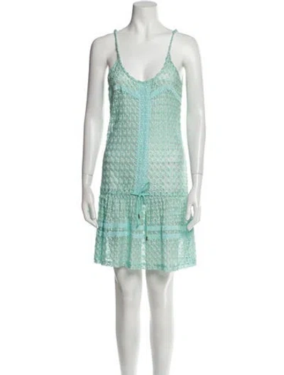 Pre-owned Melissa Odabash Lace Pattern Mini Dress In Green