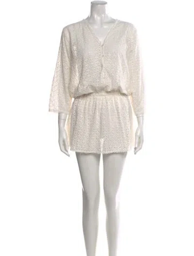 Pre-owned Melissa Odabash Lace Pattern Mini Dress In Neutral