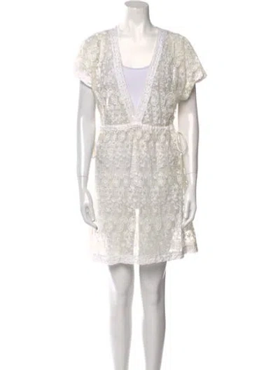 Pre-owned Melissa Odabash Lace Pattern Mini Dress In White