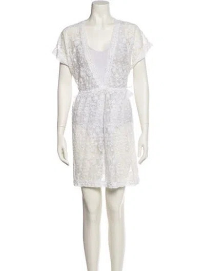 Pre-owned Melissa Odabash Lace Pattern Mini Dress In White
