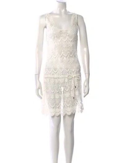 Pre-owned Melissa Odabash Lace Pattern Mini Dress In White
