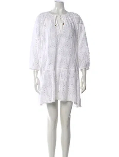 Pre-owned Melissa Odabash Lace Pattern Mini Dress In White