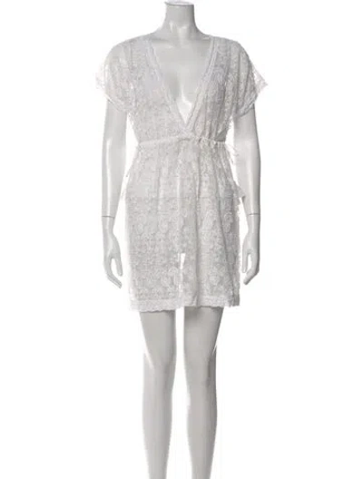 Pre-owned Melissa Odabash Lace Pattern Mini Dress In White