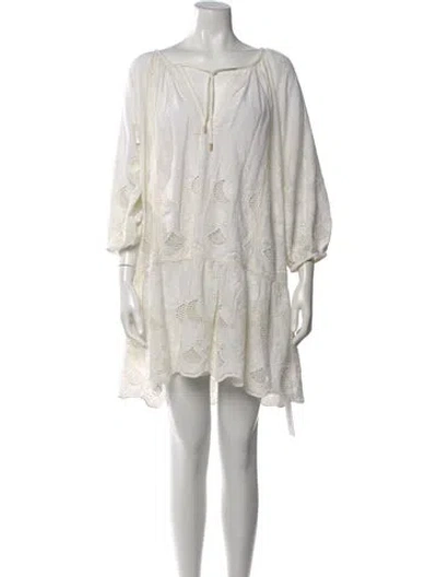 Pre-owned Melissa Odabash Lace Pattern Mini Dress In White