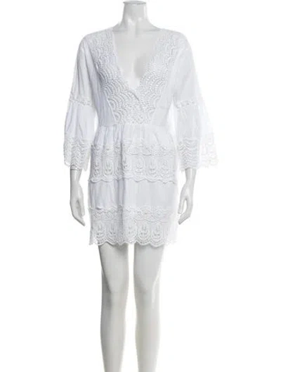 Pre-owned Melissa Odabash Lace Pattern Mini Dress In White