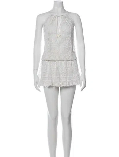 Pre-owned Melissa Odabash Lace Pattern Mini Dress In White