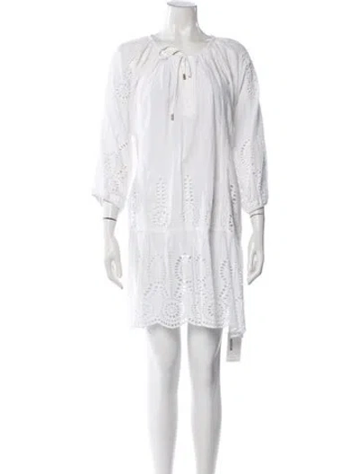 Pre-owned Melissa Odabash Lace Pattern Mini Dress In White