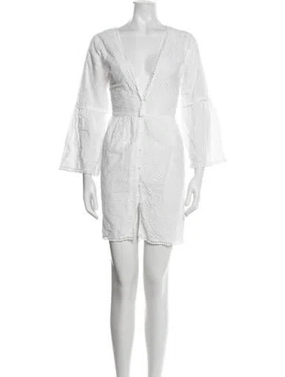Pre-owned Melissa Odabash Lace Pattern Mini Dress In White
