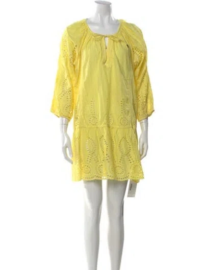 Pre-owned Melissa Odabash Lace Pattern Mini Dress In Yellow