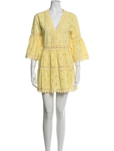 Pre-owned Melissa Odabash Lace Pattern Mini Dress In Yellow