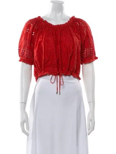 Pre-owned Melissa Odabash Lace Pattern Off-the-shoulder Crop Top In Red