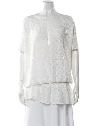 Pre-owned Melissa Odabash Lace Pattern Off-the-shoulder Top In White