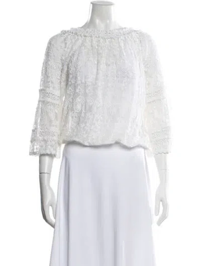 Pre-owned Melissa Odabash Lace Pattern Off-the-shoulder Top In White