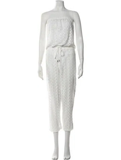 Pre-owned Melissa Odabash Lace Pattern Strapless Jumpsuit In White
