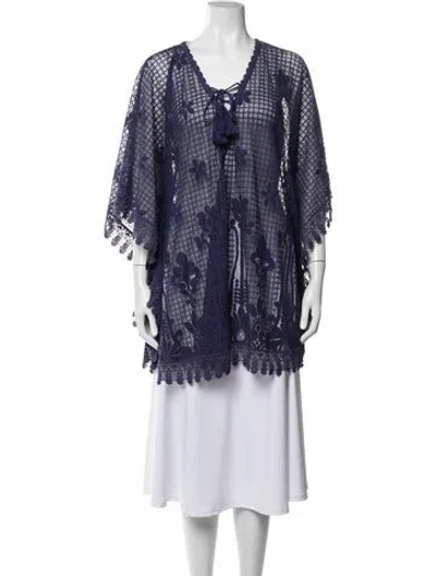 Pre-owned Melissa Odabash Lace Pattern Tassel Accents Cover-up In Blue