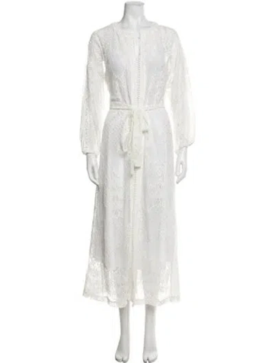 Pre-owned Melissa Odabash Lace Pattern Tassel Accents Robe In White
