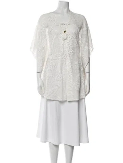 Pre-owned Melissa Odabash Lace Pattern V-neck Top In White