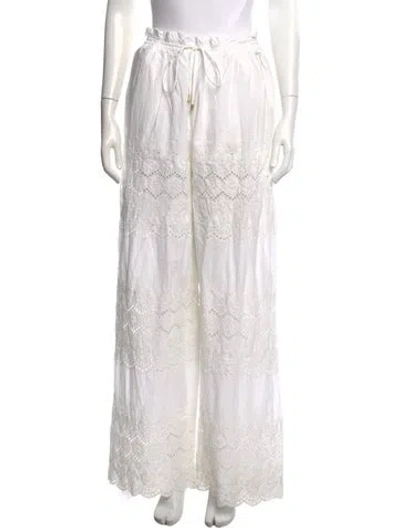 Pre-owned Melissa Odabash Lace Pattern Wide Leg Pants In White