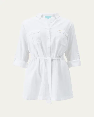 Melissa Odabash Lacey Cotton-linen Mini Shirtdress Coverup In White