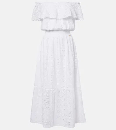 Melissa Odabash Larna Broderie Anglaise Cotton Midi Dress In White