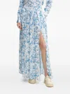 Melissa Odabash Leaf-print Side-split Midi A-line Skirt In Blue
