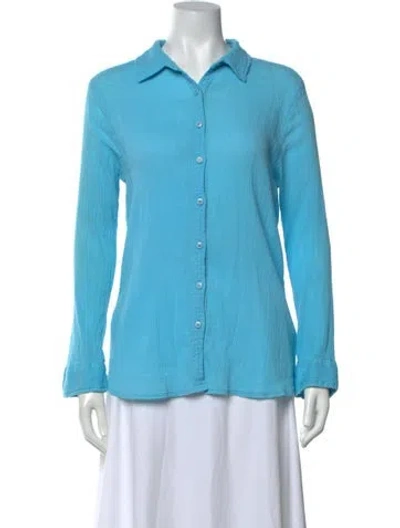 Pre-owned Melissa Odabash Long Sleeve Button-up Top In Blue
