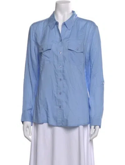 Pre-owned Melissa Odabash Long Sleeve Button-up Top W/ Tags In Blue
