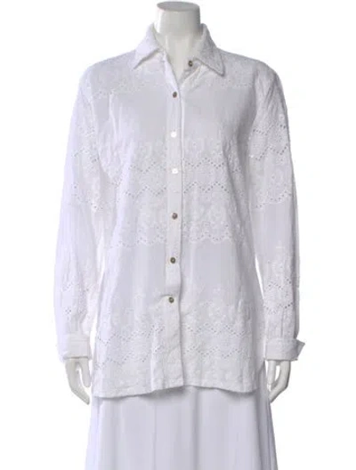 Pre-owned Melissa Odabash Long Sleeve Button-up Top In White