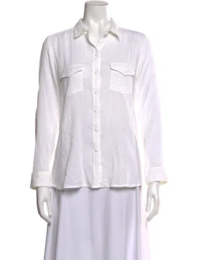 Pre-owned Melissa Odabash Long Sleeve Button-up Top In White