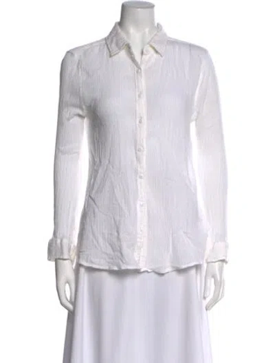 Pre-owned Melissa Odabash Long Sleeve Button-up Top In White