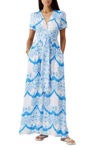 Melissa Odabash Lou Print Cover-up Maxi Dress In White