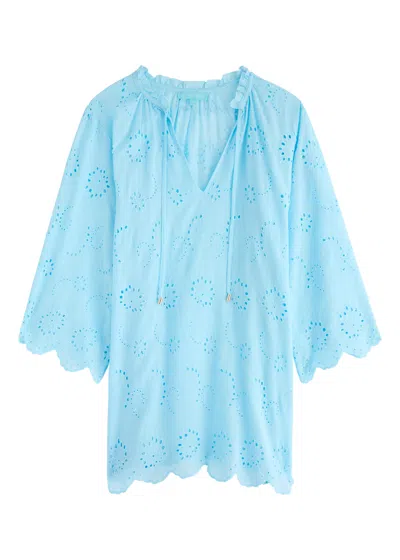 Melissa Odabash Lucy Broderie Anglaise Cotton Kaftan In Light Blue