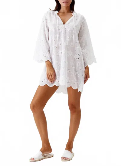 Melissa Odabash Lucy Broderie Anglaise Scallop Edge Kaftan Dress In White