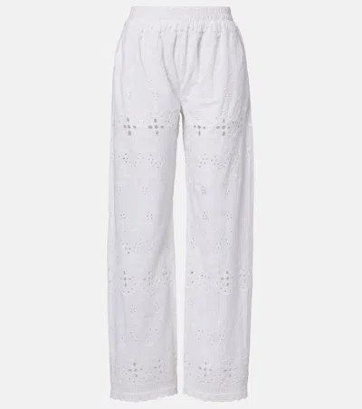 Melissa Odabash Lula Embroidered Cotton Wide-leg Pants In White